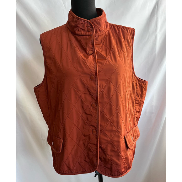 Talbots Woman's Quilted Vest Rust Petite XL Snap Closure Black Label EUC - Picture 1 of 6